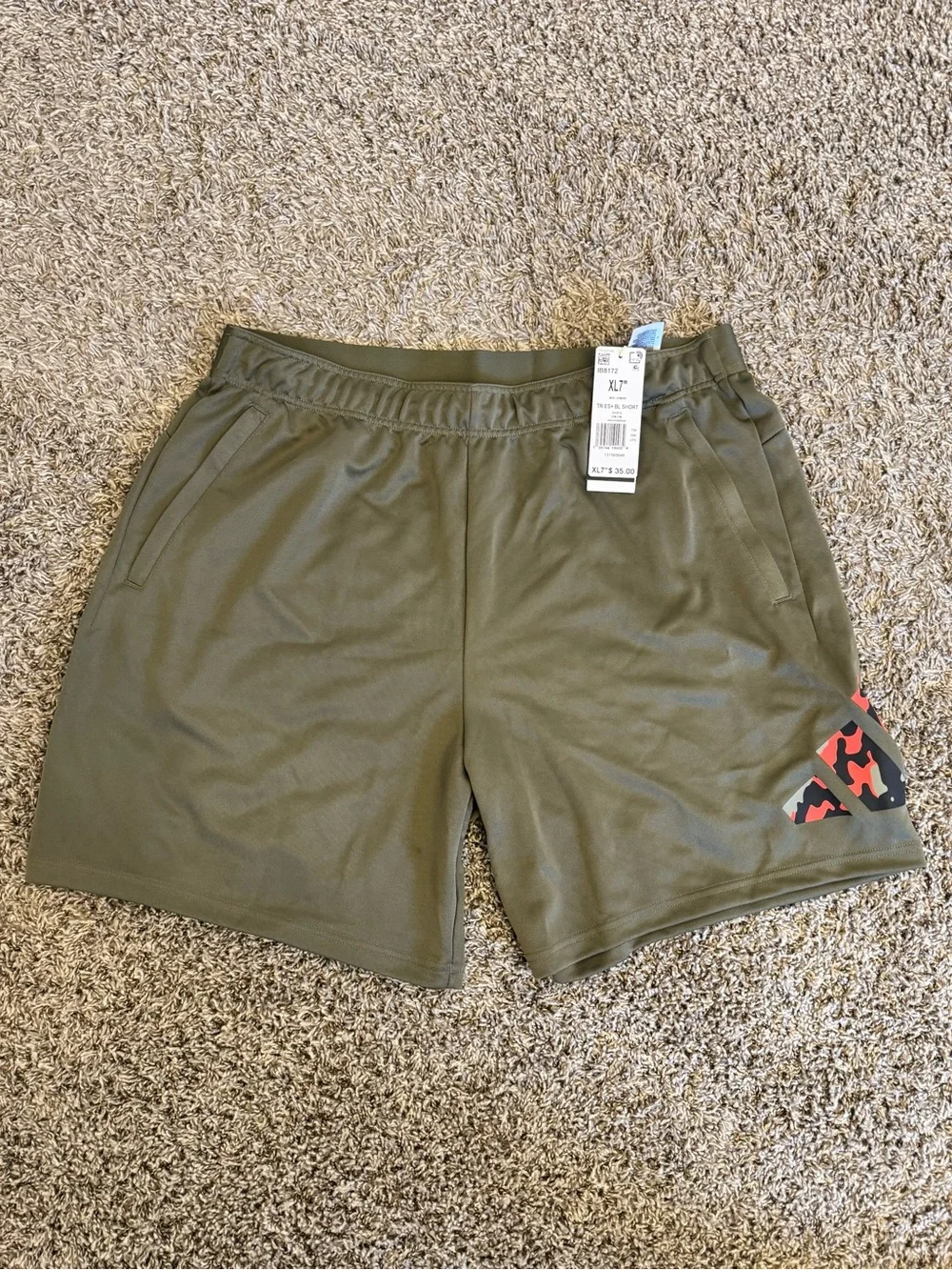 Adidas Men’s Train Essentials Camo-Filled Logo Training Shorts in Olive SZ XL